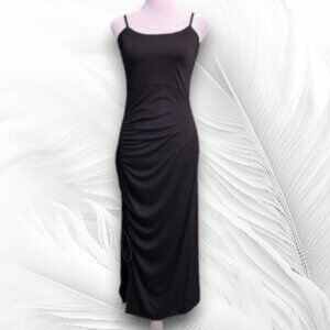 Women’s Black Midi Slip Dress with Side Ruched Drawstring – Size M